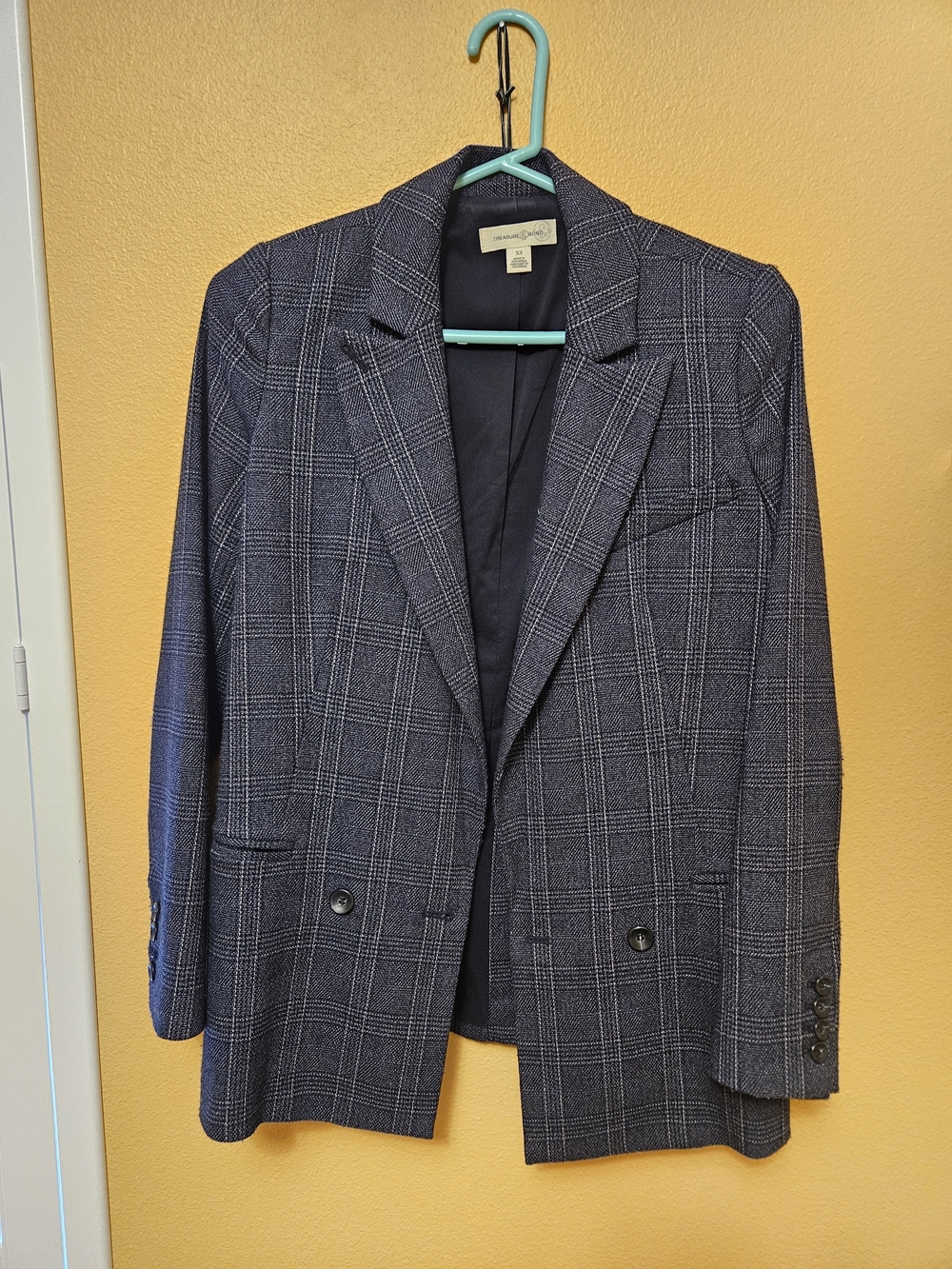 Women's Oversized Navy Plaid Blazer